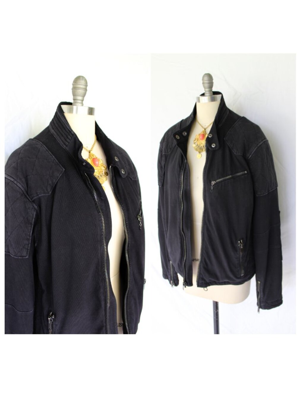 Ralph Lauren POLO Jacket Black Motorcycle Moto Café Racer Biker bomber coat M